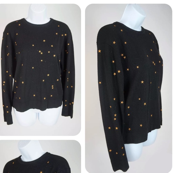 Equipment Femme Black Gold Star Print Nartelle Knit Sweater Top Size S - Picture 4 of 5